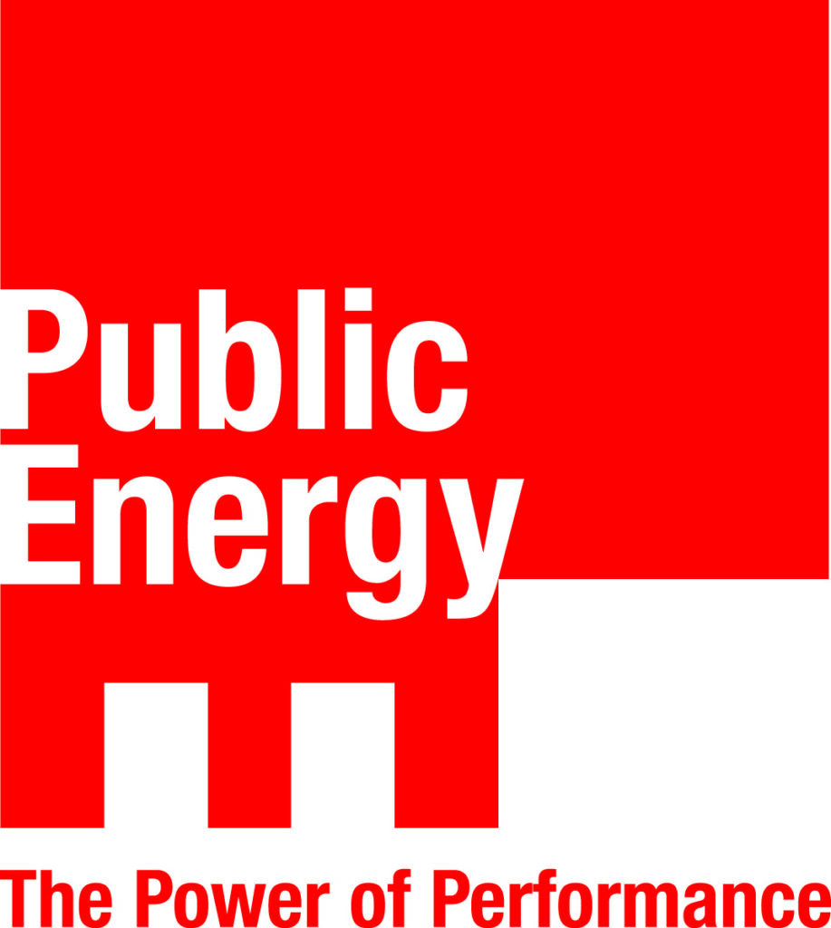 Public Energy logo. White text on a red background. Text reads: "The Power of Performance."