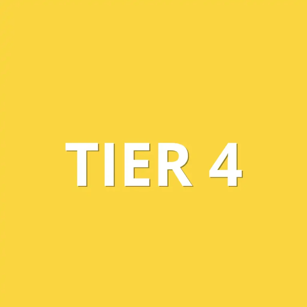 Yellow background with white text that says: Tier 4