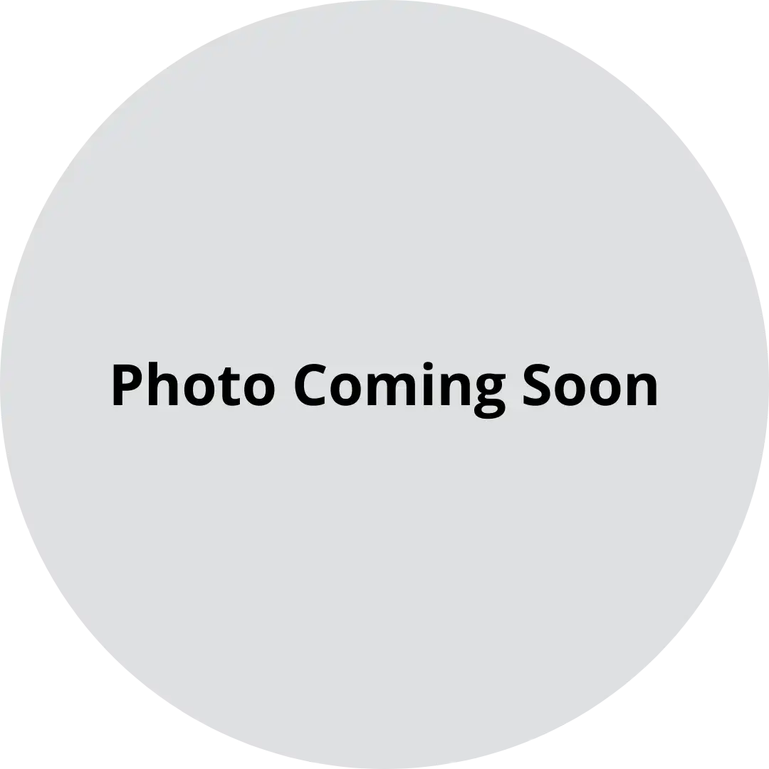 grey circle with black text that says: Photo Coming Soon