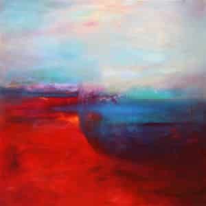 Abstract painting by Janet Read featuring red, blue, and pink
