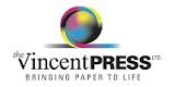 Vincent Press logo. Text reads: "The Vincent Press. Brining Paper to Life." Multicolour ball graphic.