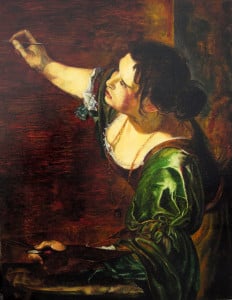 Painting by Nicole Bauberger featuring a Artemisia Gentileschi painting