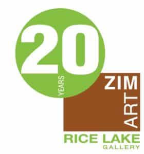 Zim Art Rice Lake Gallery logo. Brown square graphic with green text. Text reads: "20 years."