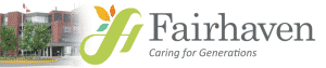 Fairhaven logo. Exterior view of Fairhaven. Text reads: "Fairhaven caring for generations."