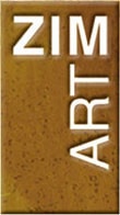 Zim Art logo. White text on a gradated brown background.