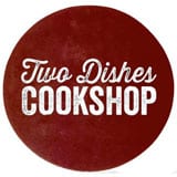 Two Dishes Logo. White text on a circular red background.