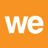 We Design logo. White text on an orange background. Text reads: "We."