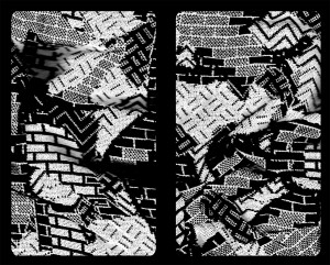 Jacquard weaving by William Joel Davenport. White and black brick like pattern.