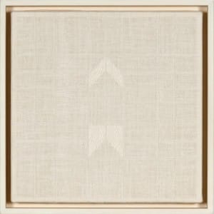 Handwoven linen canvas with with white weaved arrow by Suzanne Swannie