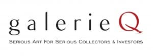 Gallerie Q logo. Red Q with paint brush graphic. Text reads: "Gallerie Q, Serious Art for Serious Collectors and Investors."