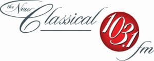 Classical 103.1 fm logo. Handwritten text with red circle graphic.