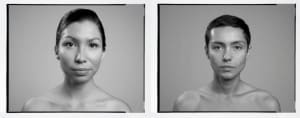 Two greyscale photograph portraits by Keesic Douglas
