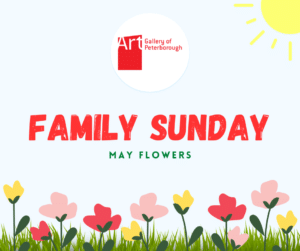 AGP logo. Yellow, red, and pink flowers on a sunny day graphic.Text reads: "Family Sunday. May Flowers."