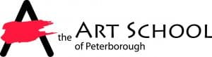 Art School of Peterborough logo. Red paint brush stroke graphic.
