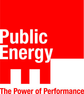 Public Energy logo. White text on a red background. Text reads: "The Power of Performance."