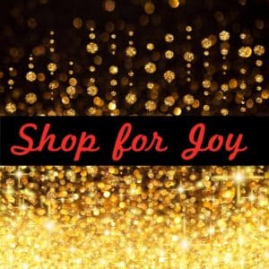 Gold glitter. Text reads: "Shop for Joy."