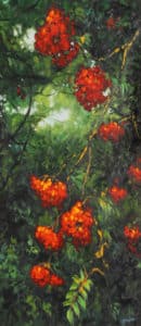 Oil painting by Steven Vero featuring red berries in a forrest