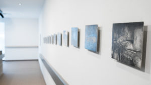 Gallery view of Sasha Opeiko's solo exhibition 217. Graphite drawings on gessoed aluminum installed on the AGP ramps.