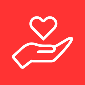 Red hand holding a heart graphic