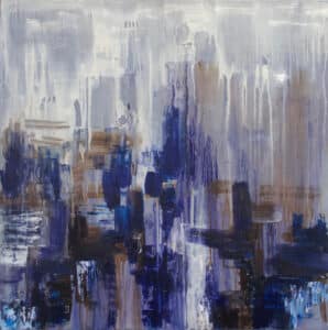 Megan Ward's oil painting oil painting in the abstract expressionist style featuring shades of purple, blue, brown, and white
