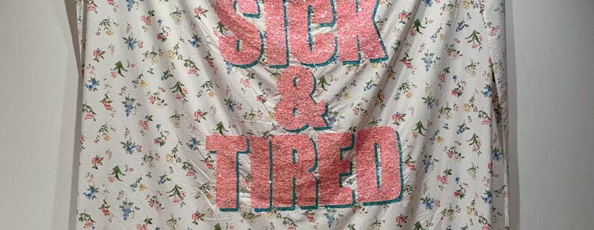 Andrew McPhail, SICK & TIRED, TEXTiles/This is not an AIDS Quilt, 2020, sequins on bedsheet