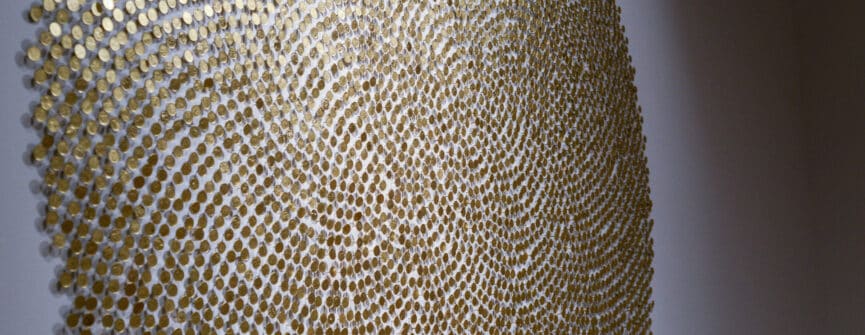 Adam David Brown, Day After Day… (detail), 2021, 23K gold covered penny collections, photo by Karol Orzechowski