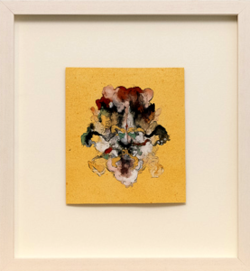 graphic rendering of an organic form using natural pigments on natural paper with white frame.