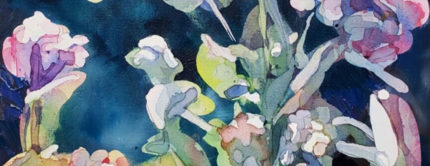 Laura Madera, Night Flowers, 2022, watercolour and oil on panel, 10