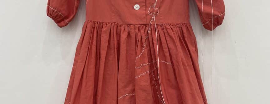 Transitional Skins: Voyage, vintage child's dress, threads, salt, 84 x 46cm / 33 x 18”