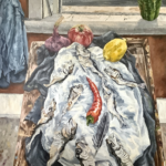 408 1/2 George St. Studio with Fruit and Alewives, 1993, oil on canvas, 54”x 42”