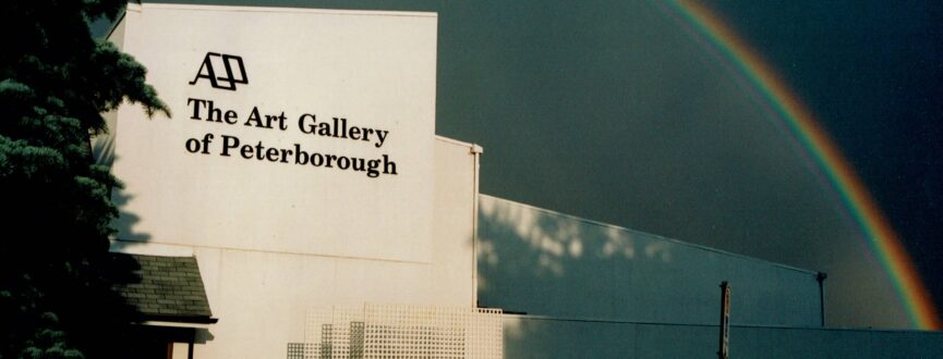 exterior of the Art Gallery of Peterborough with the original logo on the facade of the modern addition