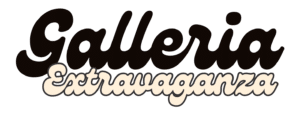 Retro scripted font that says: Galleria Extravaganza